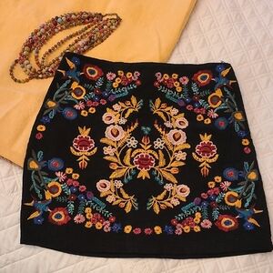 Umgee Black Skirt with Colorful Floral Embroidery Size Medium.